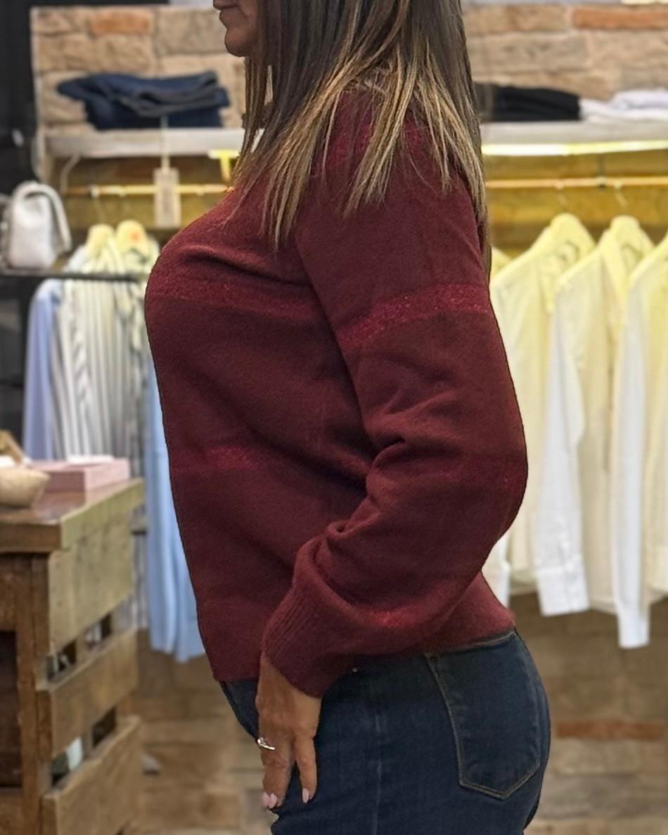 Maglia Markup Inserti Lurex Bordeaux - Scollo V Elegante