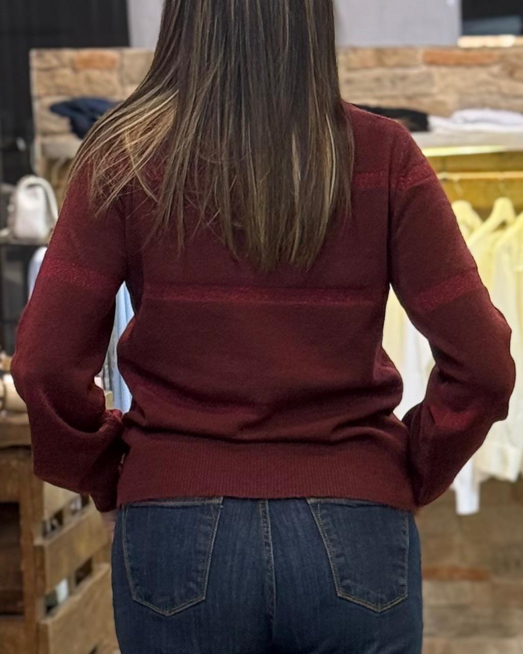 Maglia Markup Inserti Lurex Bordeaux - Scollo V Elegante