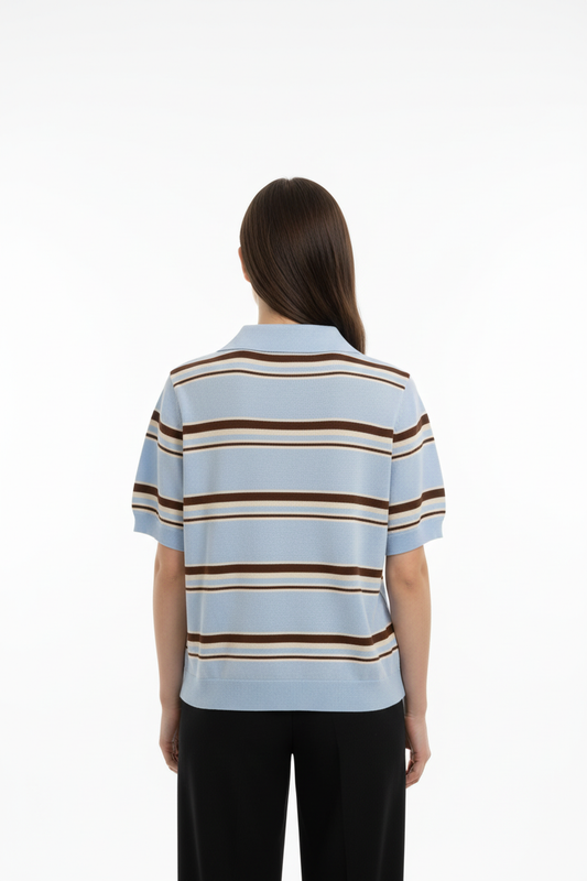Polo a Righe Azzurra e Marrone - Taglia Unica