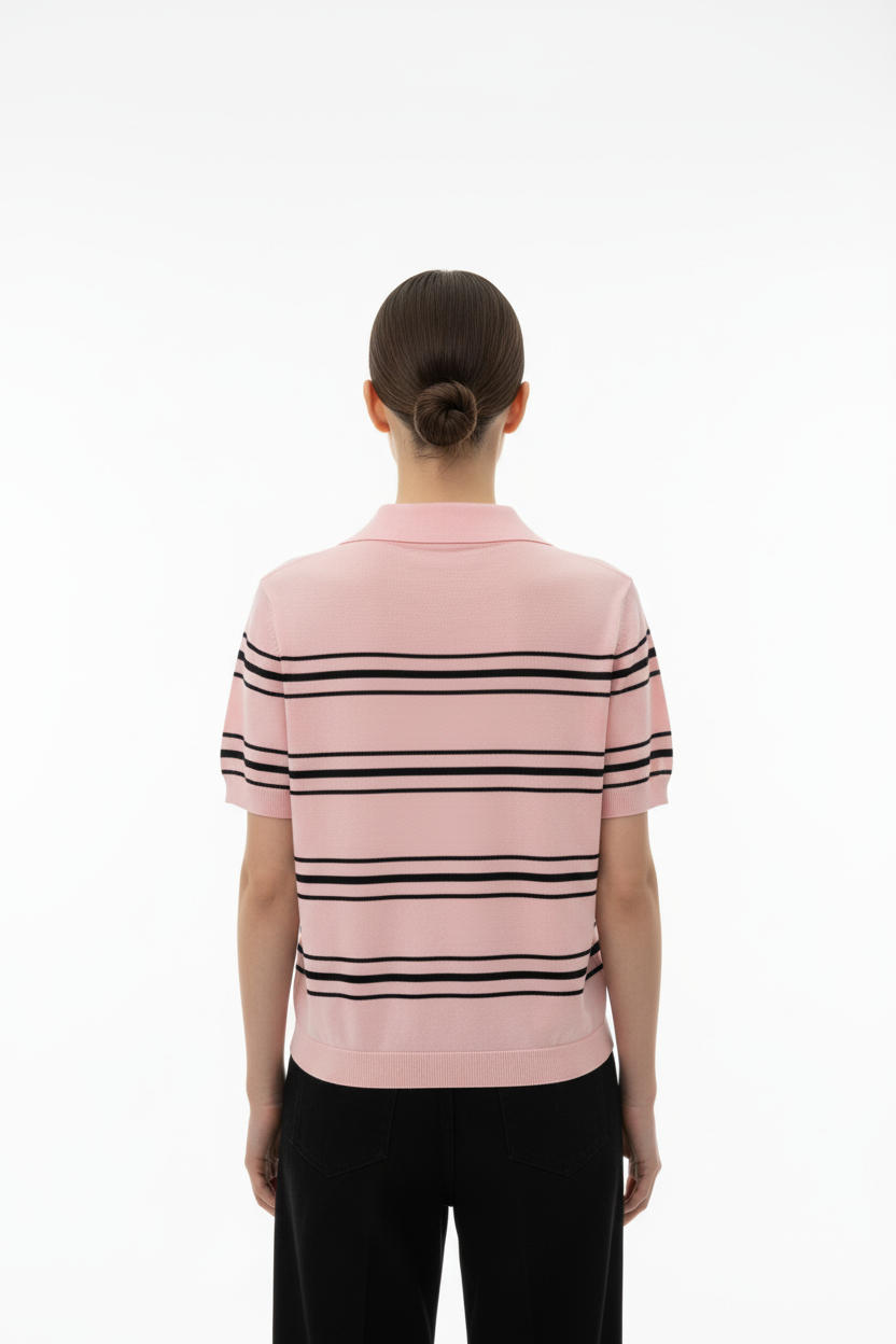 Polo a Righe Rosa e Nera - Taglia Unica