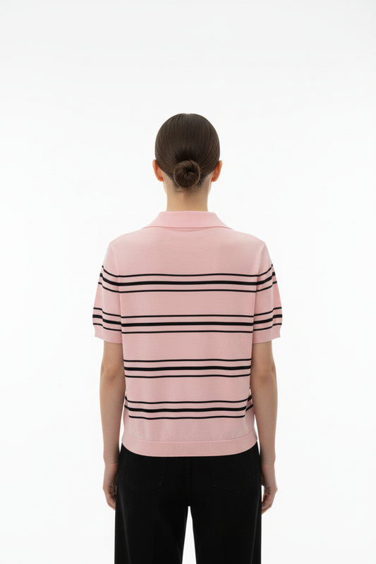 Polo a Righe Rosa e Nera - Taglia Unica