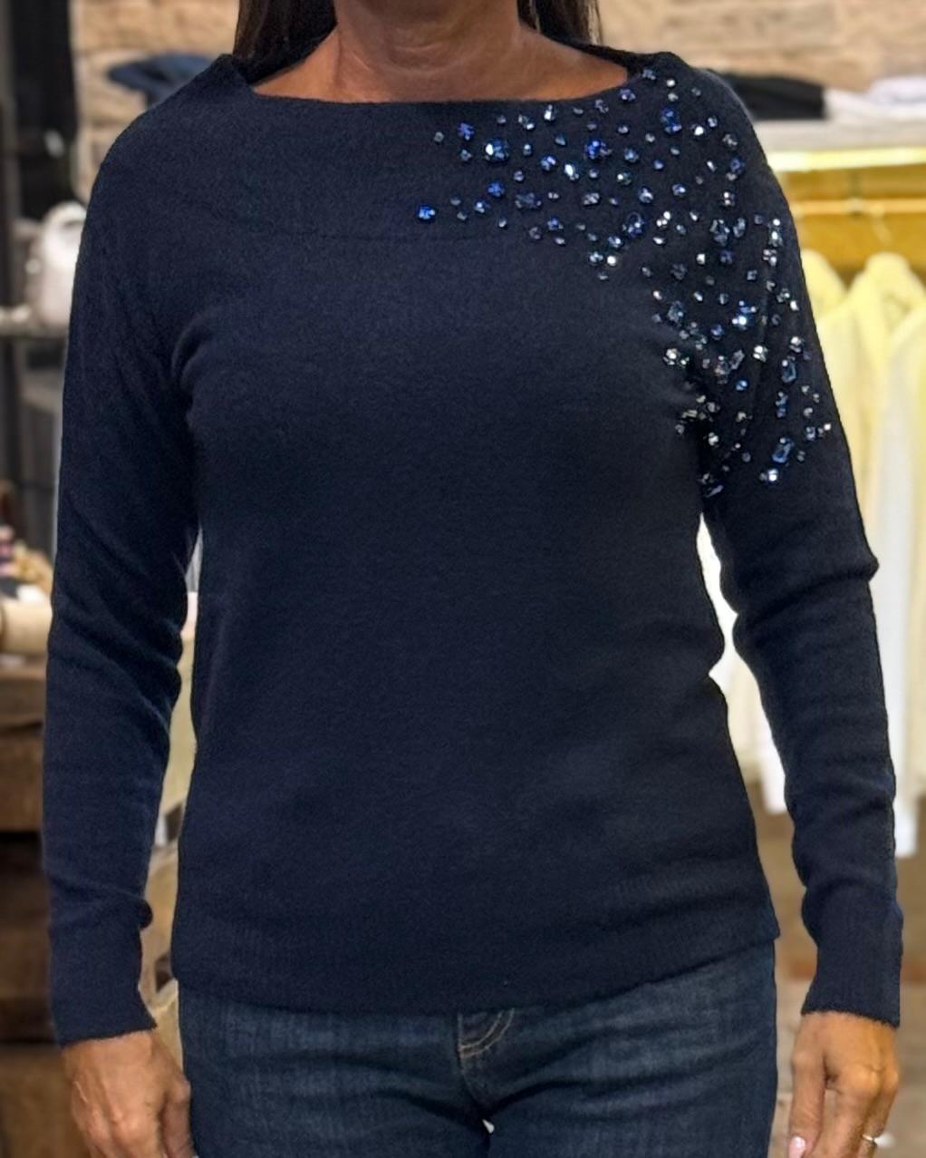 Maglia Markup blu scollo a barca con pietre