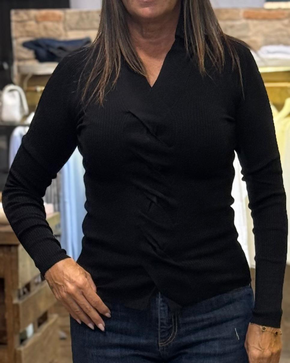 Maglia Polo Markup coste con trecce nera