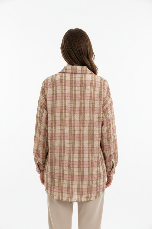 Camicia a quadri beige e rosa retro