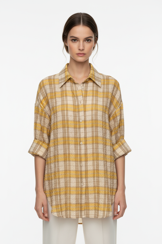 Camicia a quadri gialla fronte