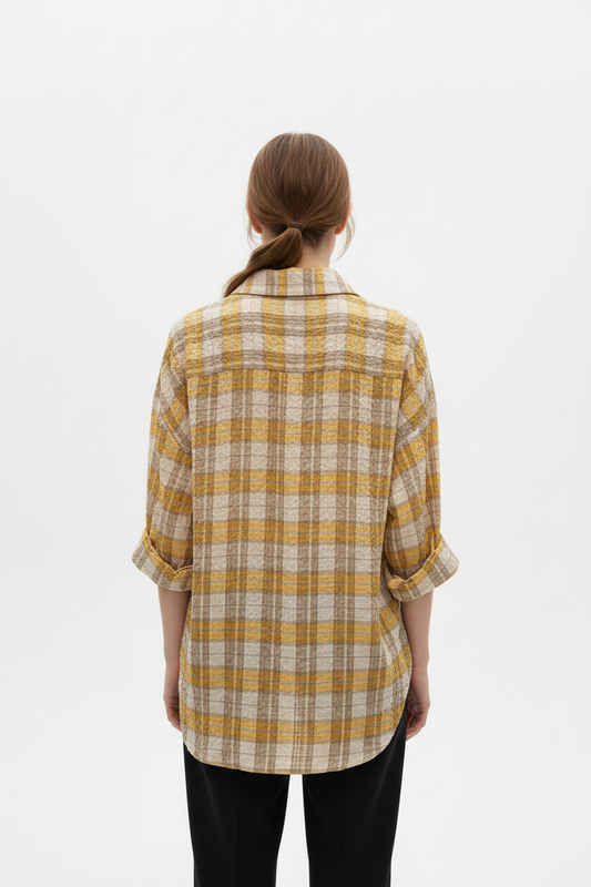 Camicia a quadri gialla retro