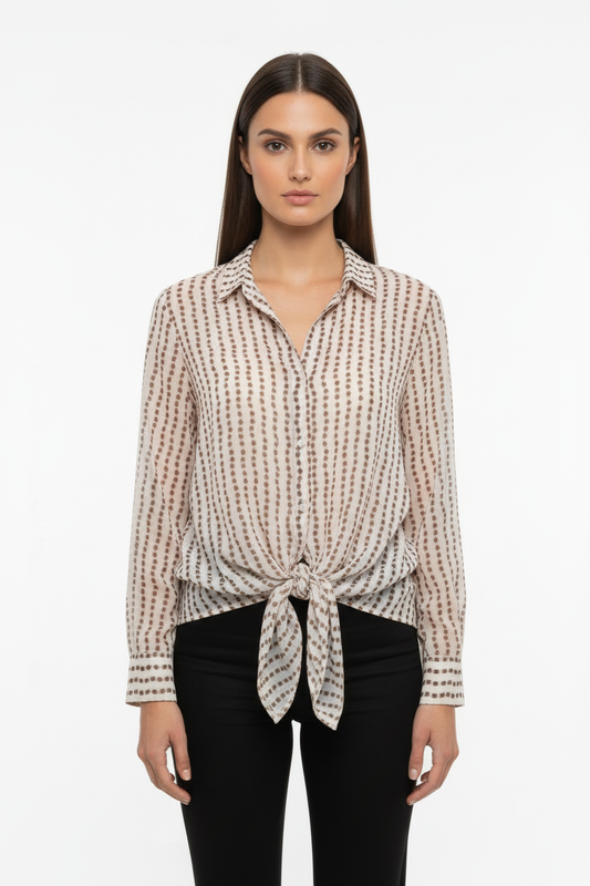 Camicia beige a righe con pallini fronte