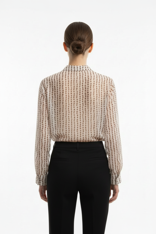 Camicia beige a righe con pallini retro