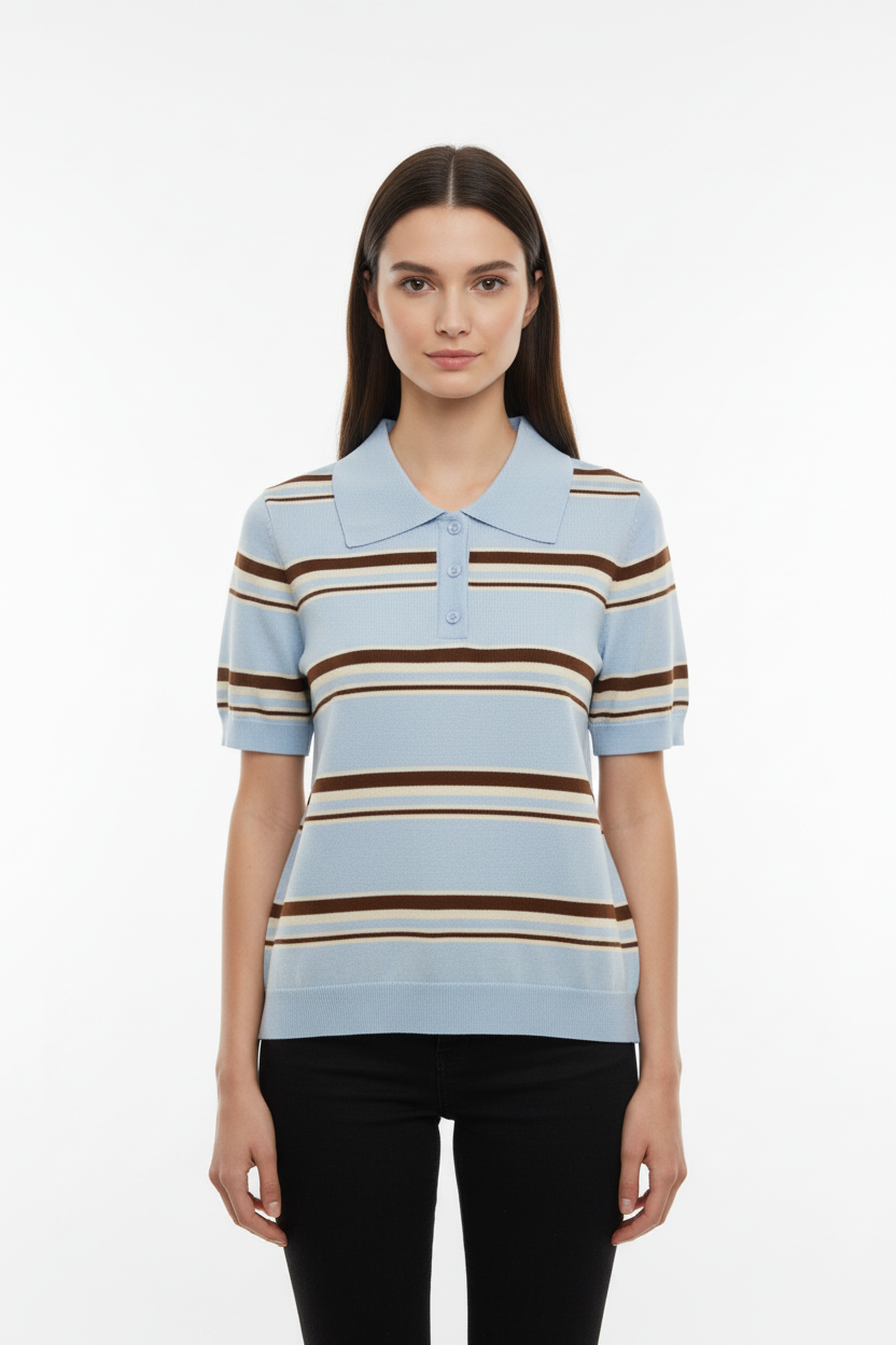 Polo a Righe Azzurra e Marrone - Taglia Unica