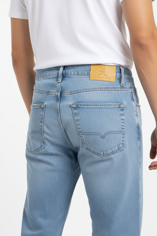 Jeans Gianni Lupo azzurro chiaro indossati - vista posteriore