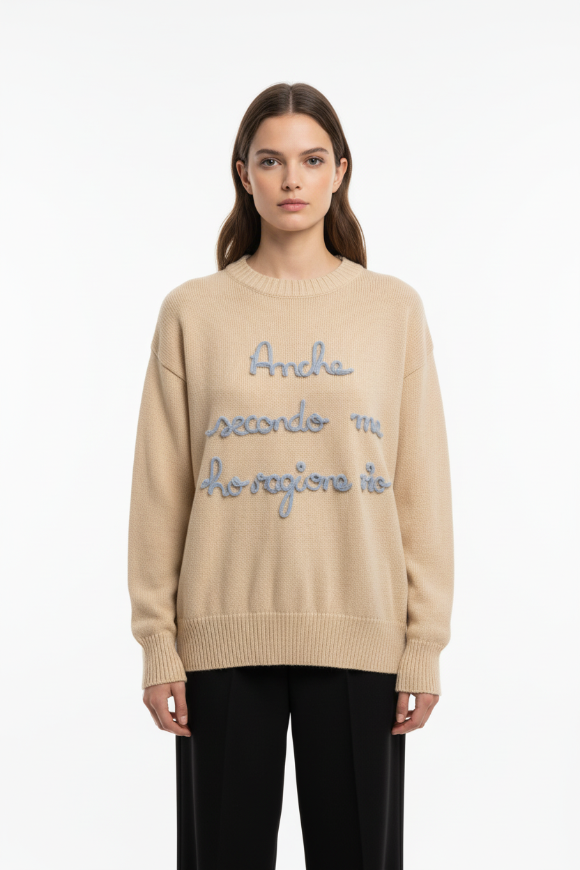 Maglia Beige con Scritta Grigia - Taglia Unica