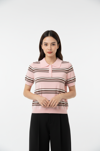 Polo a Righe Rosa e Nera - Taglia Unica