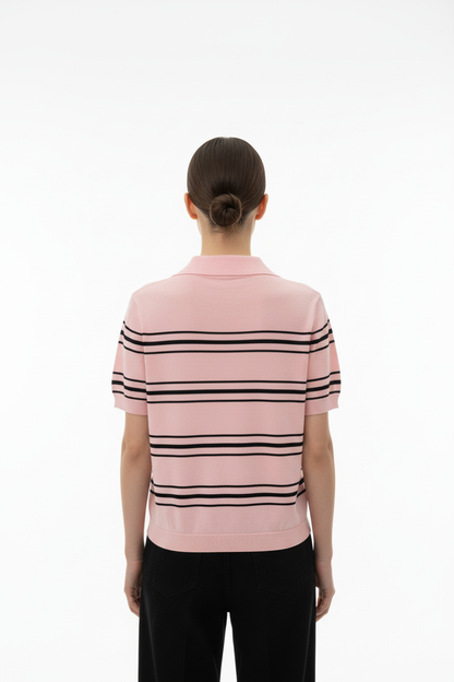 Polo a Righe Rosa e Nera - Taglia Unica