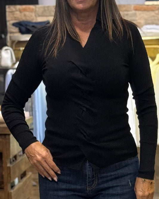 Maglia Polo Markup coste con trecce nera